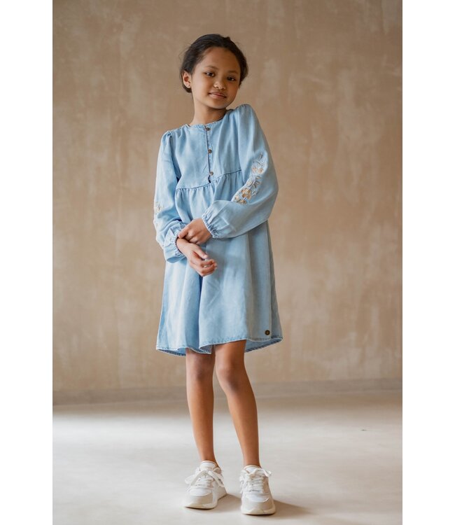 Like Flo winter jurk meisjes - blauw - Mischa - chambrey - borduursel op mouw