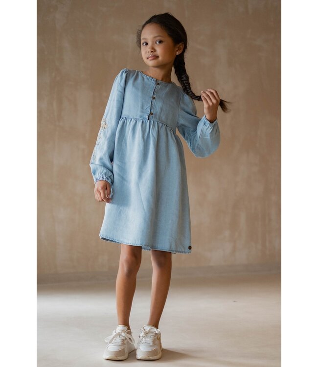 Like Flo winter jurk meisjes - blauw - Mischa - chambrey - borduursel op mouw