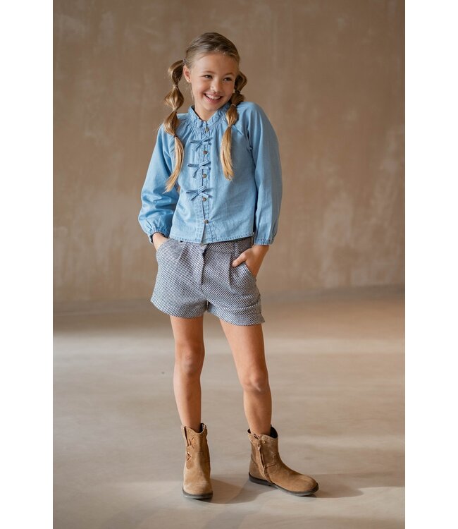 Like Flo winter blouse meisjes - blauw - Chei - chambrey - nep strik sluiting