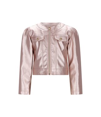 Le Chic winter nep leren jas meisjes - roze - Amour - metallic