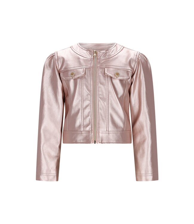 Le Chic winter nep leren jas meisjes - roze - Amour - metallic