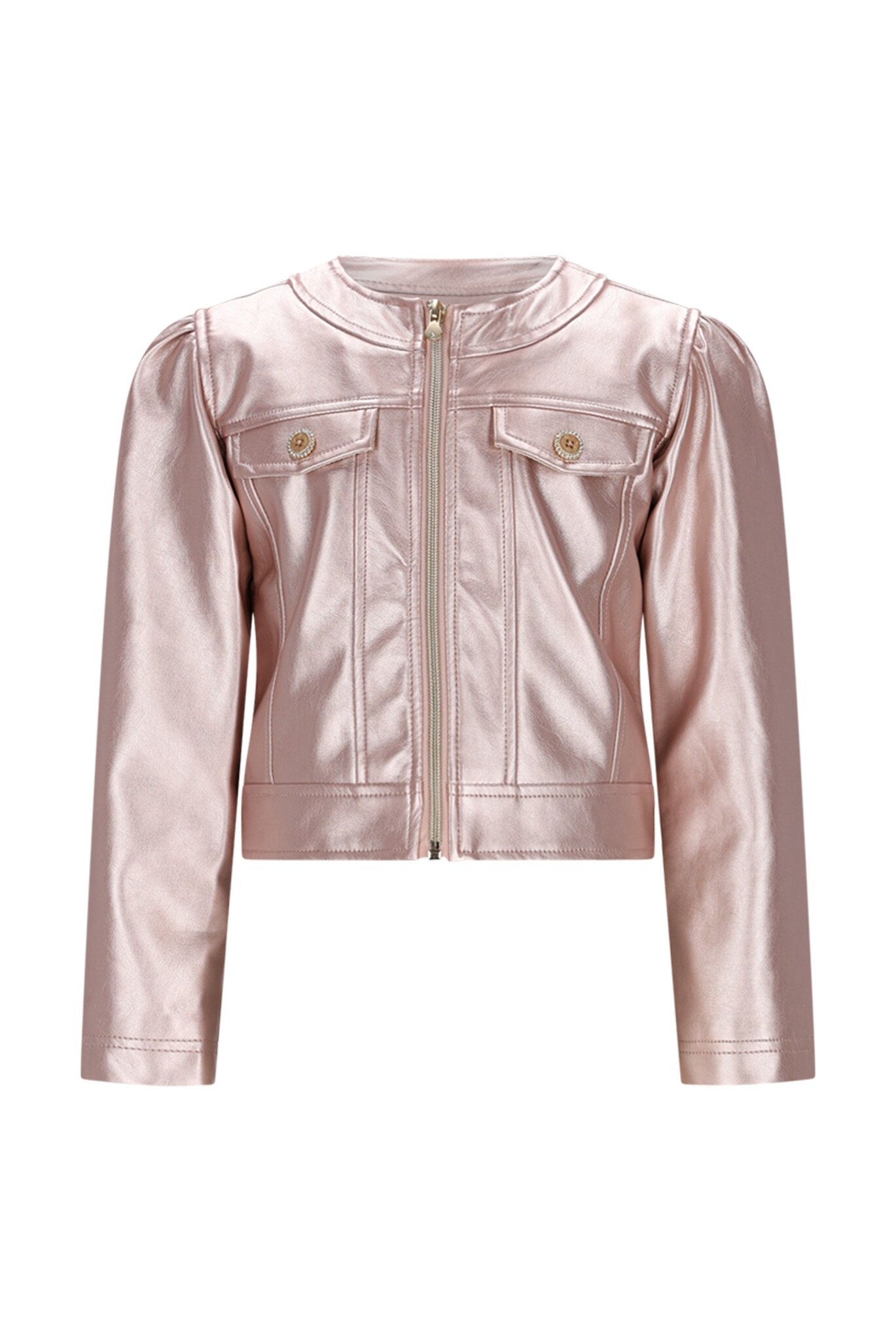 Le Chic winter nep leren jas meisjes - roze - Amour - metallic afbeelding