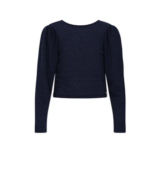 NoBell winter jersey crop top meisjes - navy blauw - Kysa - strikdetails, gestructureerd
