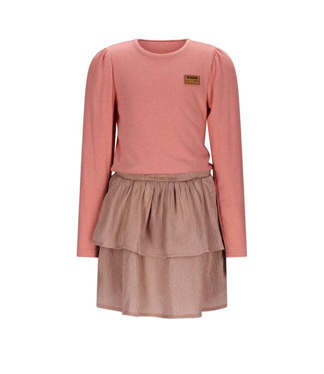 NoNo winter combi jurk meisjes - roze - Moran - jersey top + metallic rok + sjaalriem