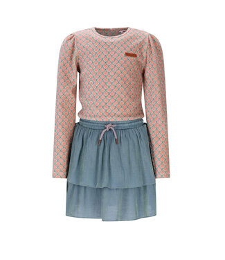 NoNo winter combi jurk meisjes - groen - Moran - AOP rib jersey top + plisse rok