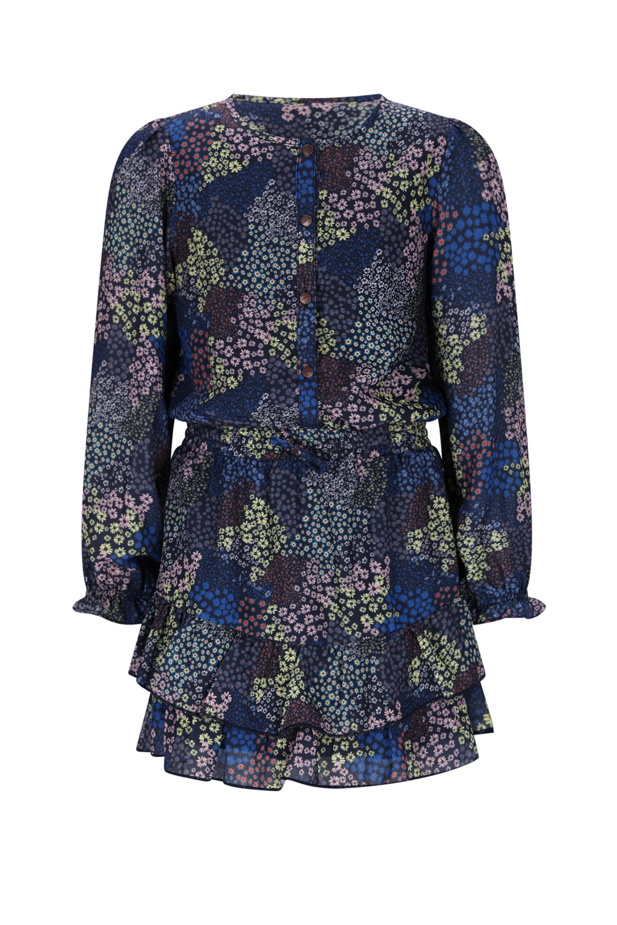 NoNo winter jurk meisjes - navy blauw - Miggy - denim bloem afbeelding