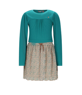 NoNo winter combo jurk meisjes - zand - Morly - rib jersey top + plisse, AOP rok