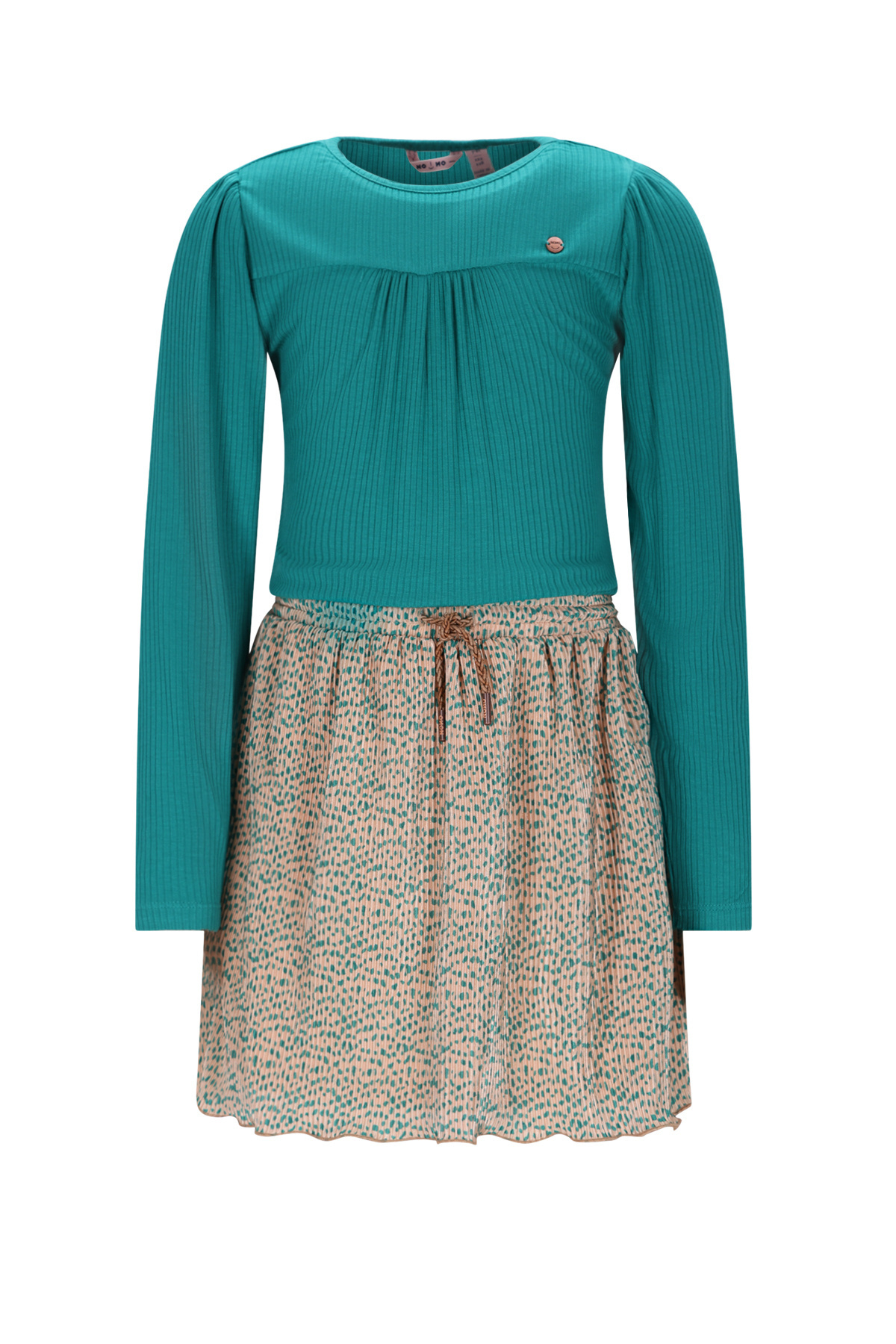 NoNo winter combo jurk meisjes - zand - Morly - rib jersey top + plisse, AOP rok afbeelding