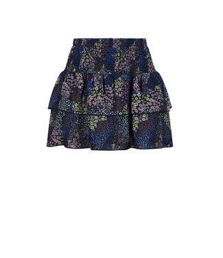 NoNo winter rok meisjes - navy blauw - Nika - smocked, laagjes, denim bloem