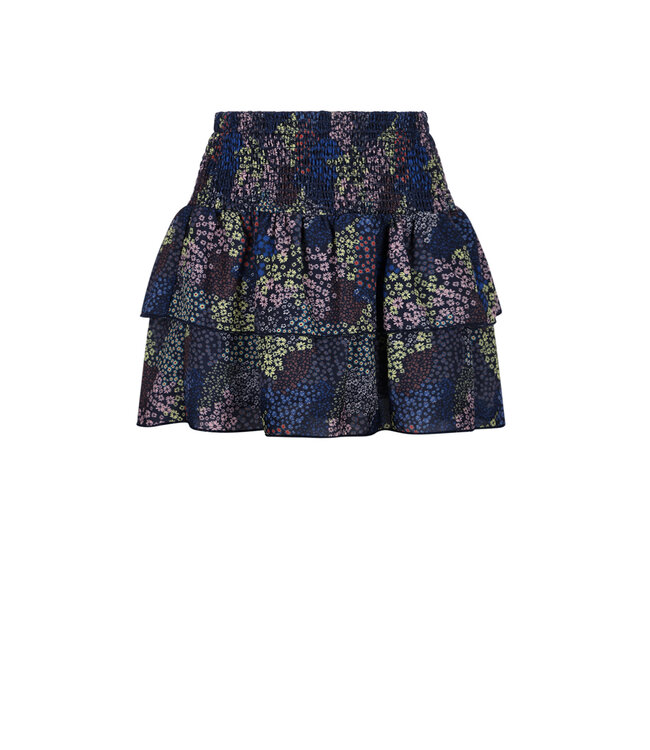 NoNo winter rok meisjes - navy blauw - Nika - smocked, laagjes, denim bloem