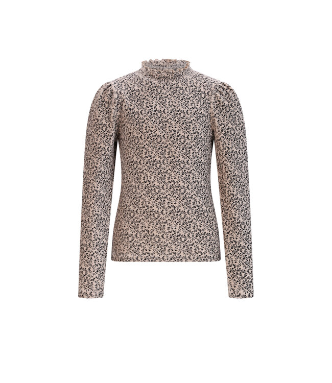 NoNo winter jersey t-shirt meisjes - ivoor - Koss - AOP, rib