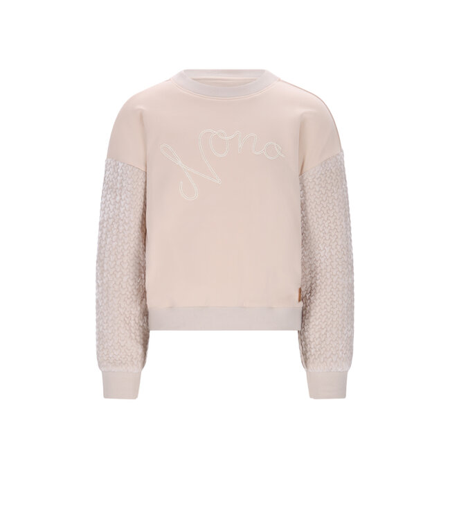 NoNo winter sweater meisjes - ivoor - Konono - vevet contrast mouwen