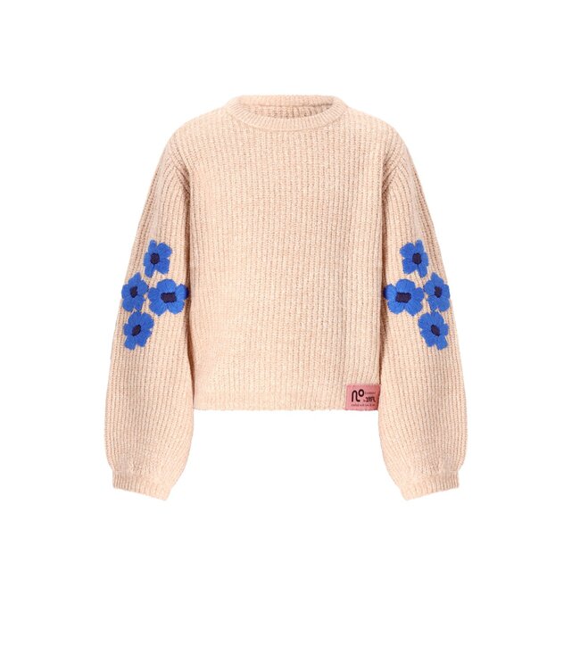 NoNo winter sweater meisjes - ivoor - Kem - gebreid, bloem borduursel