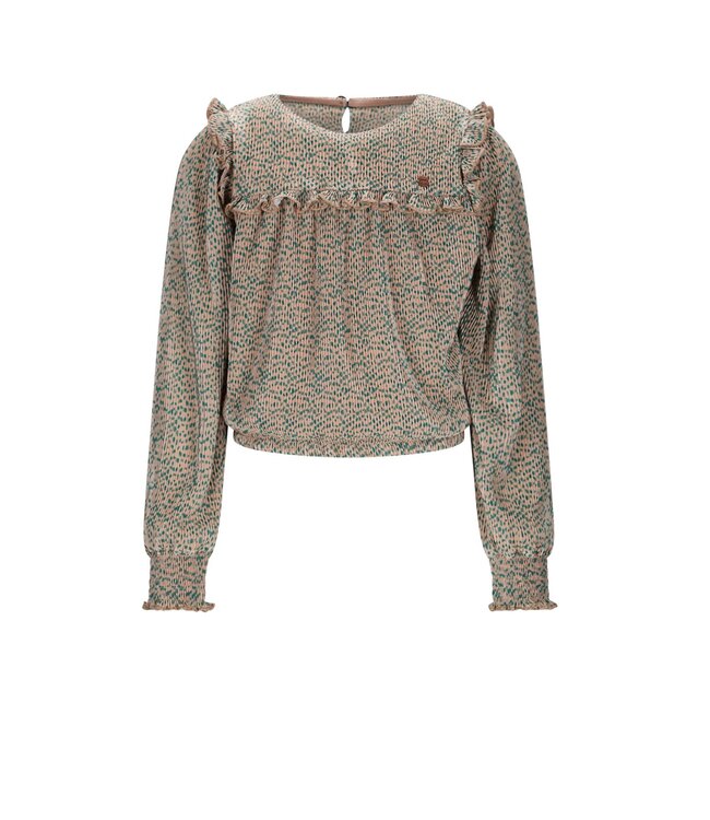 NoNo winter jersey blouse meisjes - zand - Tisja - plisse, AOP