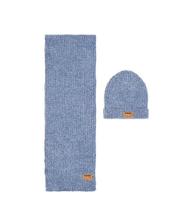 NoNo winter sjaal + muts set meisjes - blauw - Rana - chanille, gebreid, animal