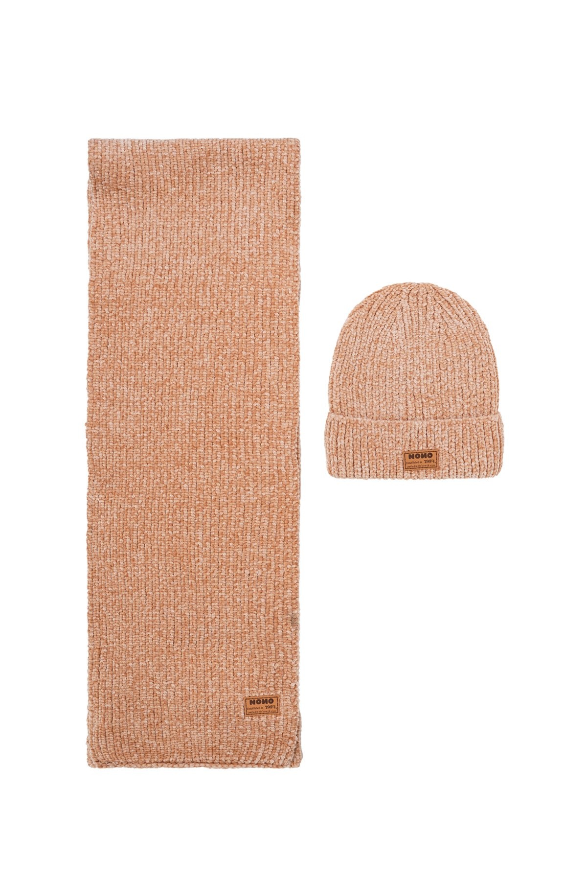 NoNo winter sjaal + muts set meisjes - bruin - Rana - chanille, gebreid afbeelding