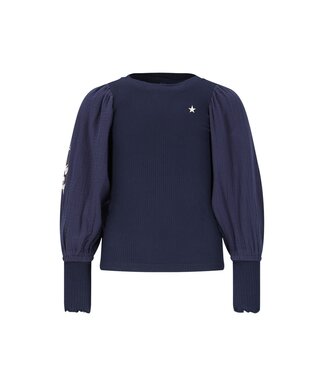 Like Flo winter top meisjes - navy blauw - Eloise - rib - ballonmouwen