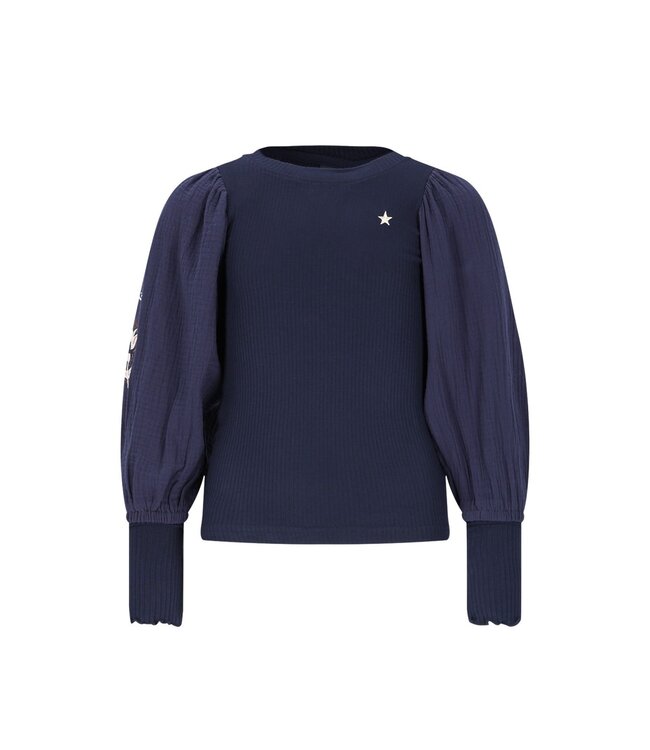 Like Flo winter top meisjes - navy blauw - Eloise - rib - ballonmouwen