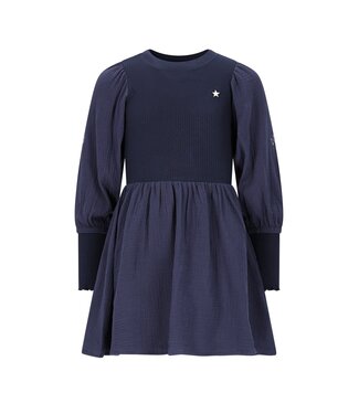 Like Flo winter jurk meisjes - navy blauw - Maya - geweven - ballonmouwen - rib