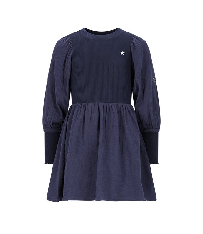 Like Flo winter jurk meisjes - navy blauw - Maya - geweven - ballonmouwen - rib