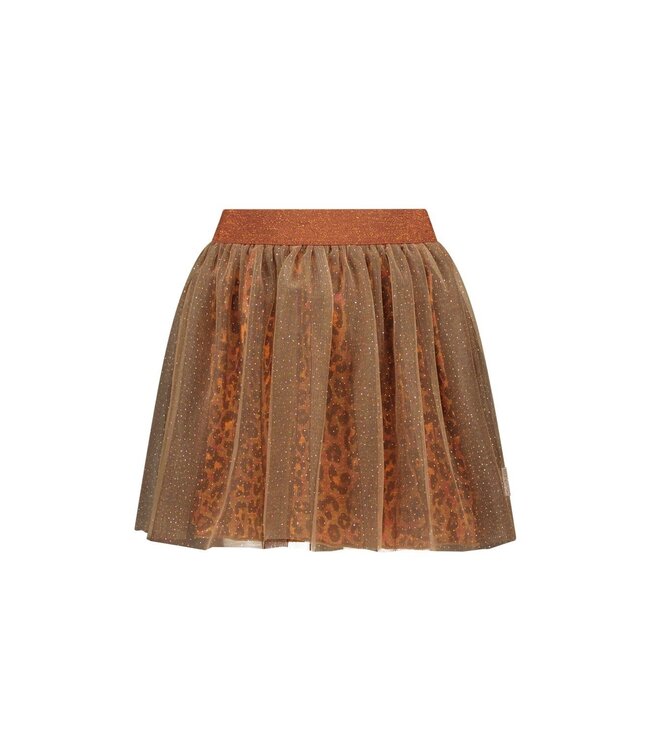 B.Nosy winter mesh rok meisjes - bruin - Rory - luipaard, laagjes met print