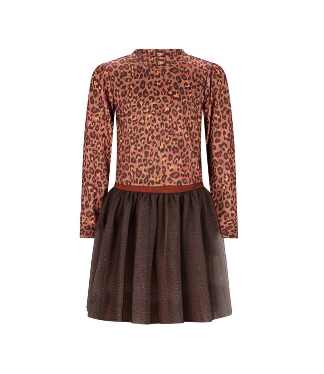B.Nosy winter jurk meisjes - bruin - Dina - mesh rok, luipaard