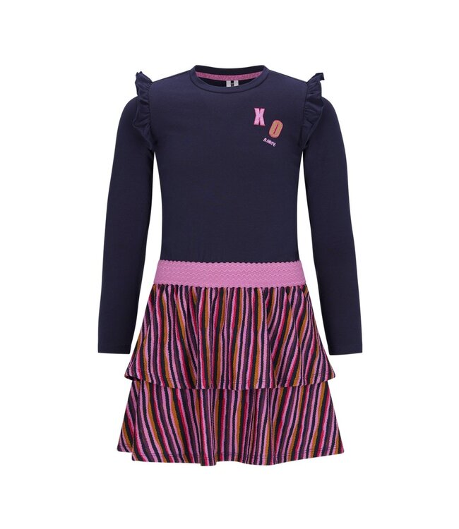 B.Nosy winter jurk meisjes - navy blauw - Daphne - 2 laagjes met print rok
