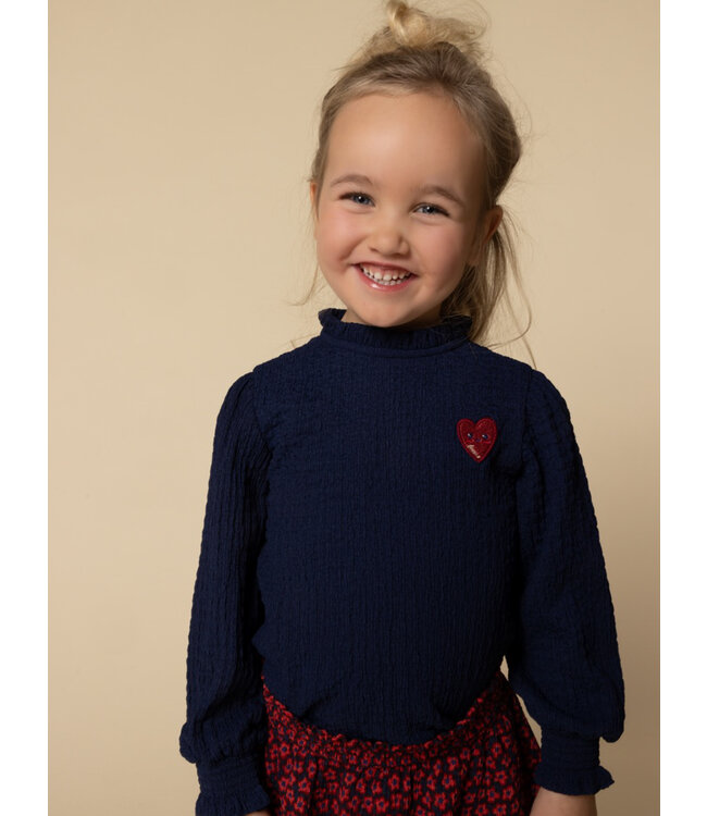 LOOXS Little winter crinckle top meisjes - donker blauw - ruffle