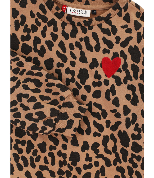LOOXS Little winter sweater meisjes - bruin - luipaard