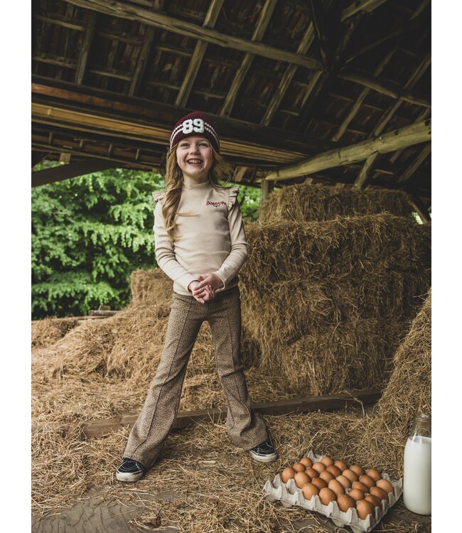 LOOXS Little winter flare broek meisjes - bruin - mini luipaard/rib