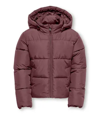 Kids ONLY winter winterjas meisjes - rood bruin - KogJuta - puffer - capuchon