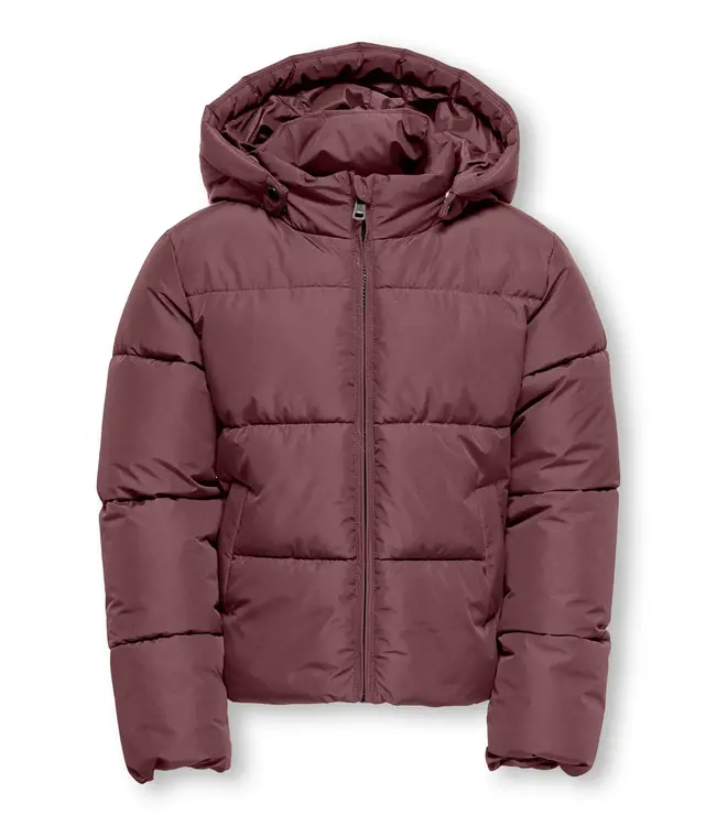 Kids ONLY winter winterjas meisjes - rood bruin - KogJuta - puffer - capuchon