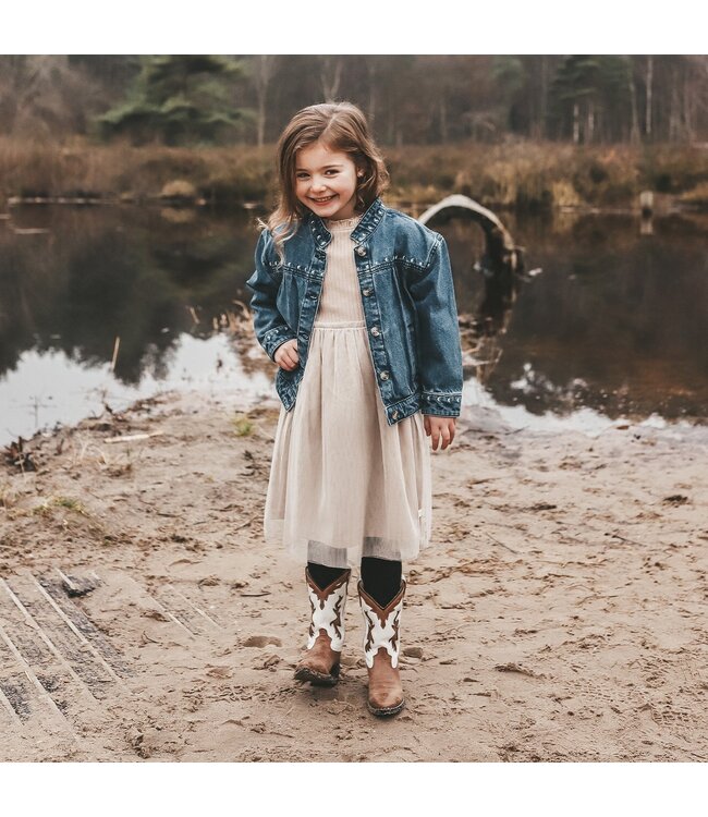 Your wishes winter jas meisjes - blauw - denim, bloem