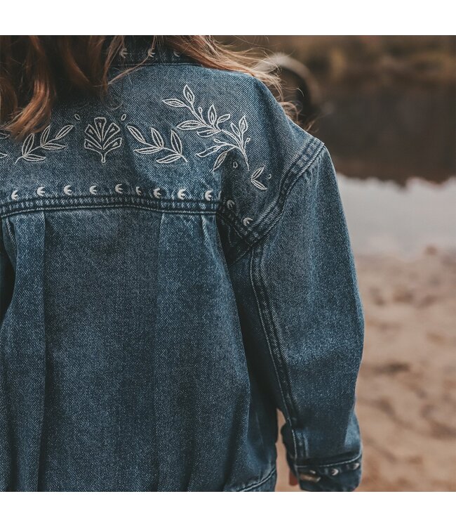 Your wishes winter jas meisjes - blauw - denim, bloem
