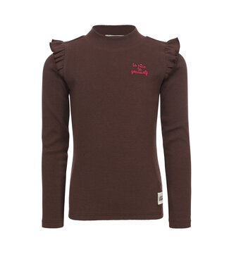 LOOXS Little winter t-shirt meisjes - donker bruin - rib/longsleeve