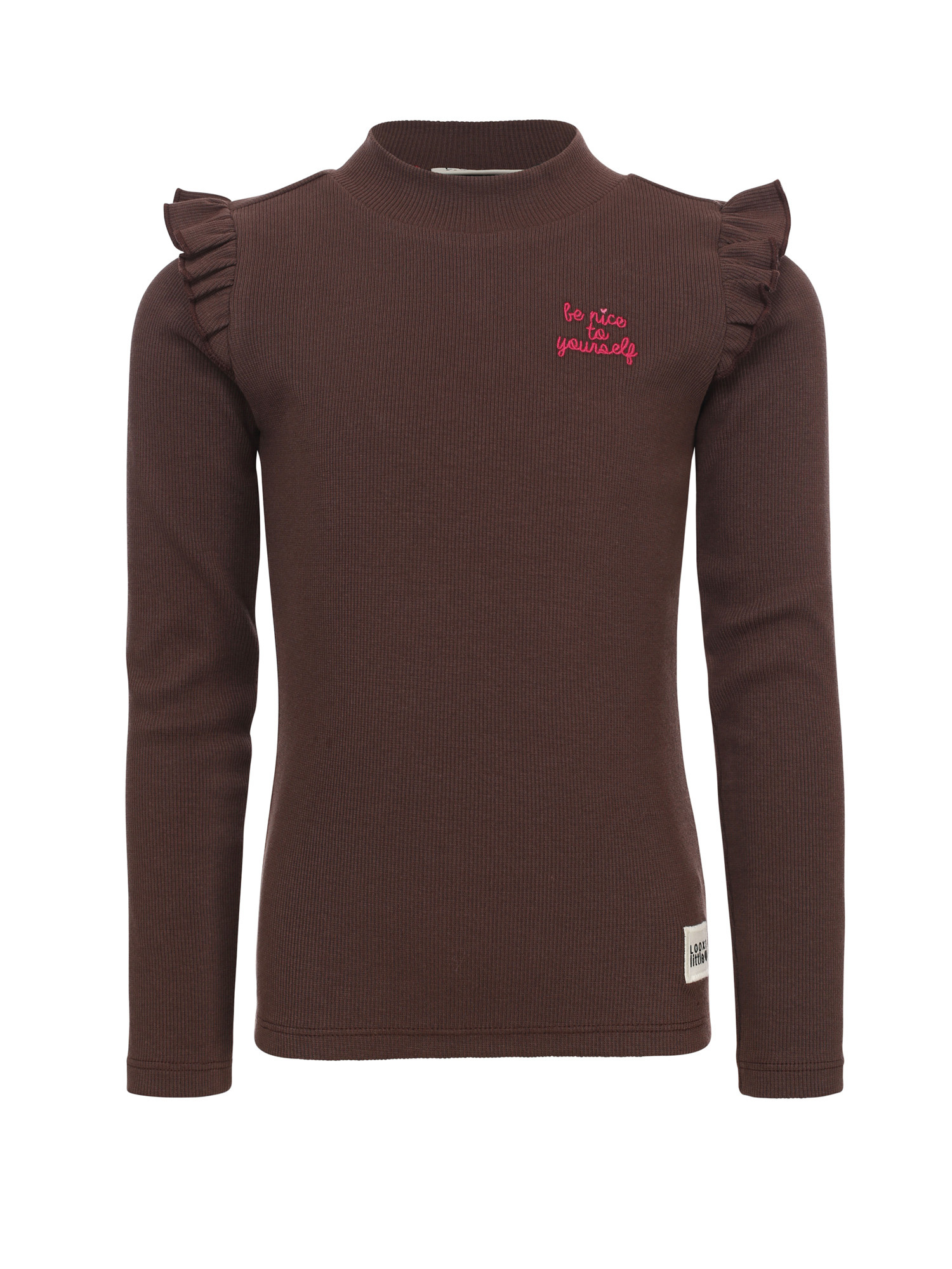 LOOXS Little winter t-shirt meisjes - donker bruin - rib/longsleeve afbeelding