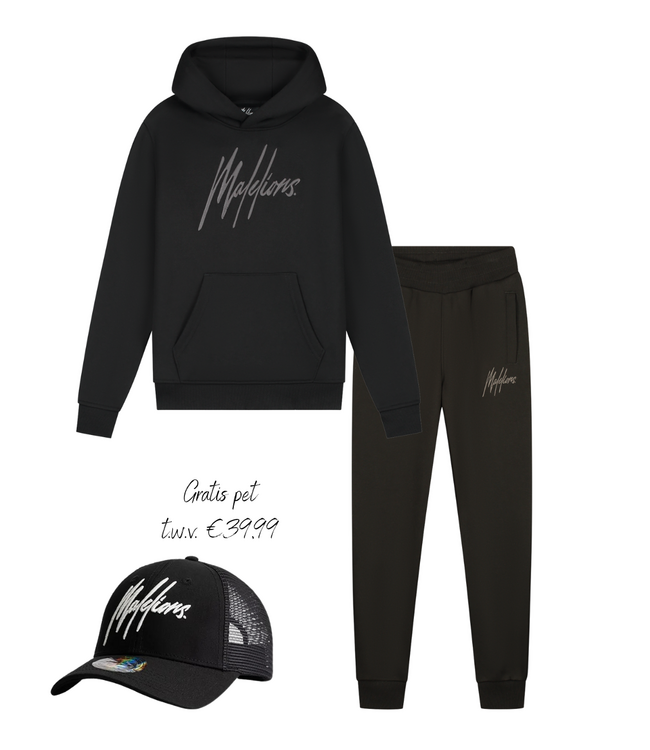 Malelions winter tracksuit jongens - zwart grijs - Essentials + GRATIS PET!