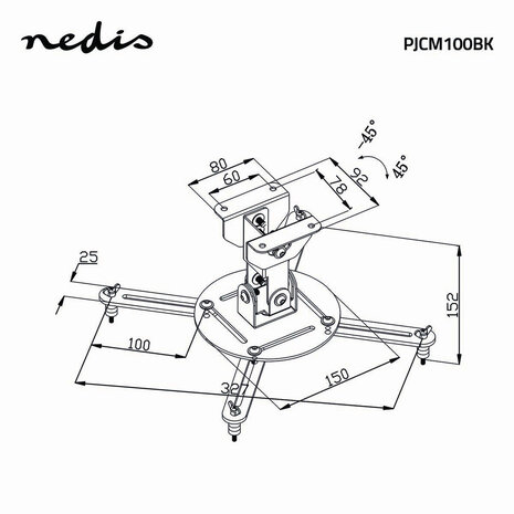 Nedis Nedis Projector Plafondbeugel 130mm tot 10 kg