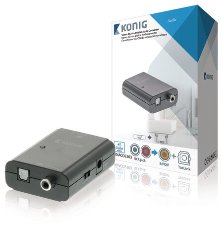 König Digitale Audio Converter 2x RCA Female - 1x TosLink Female + 1x S/PDIF (RCA) Female Donkergrijs