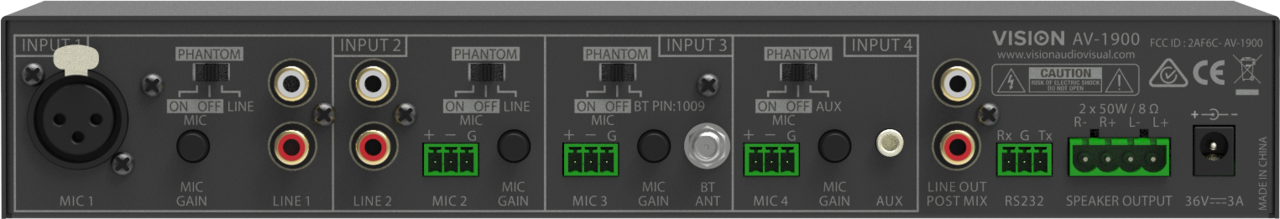 Vision Vision AV-1900 audiomixer-versterker Vision Vision AV-1900 audiomixer-versterker