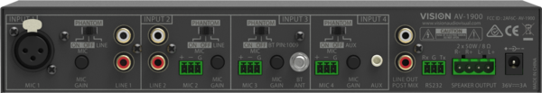 Vision Vision AV-1900 audiomixer-versterker Vision Vision AV-1900 audiomixer-versterker