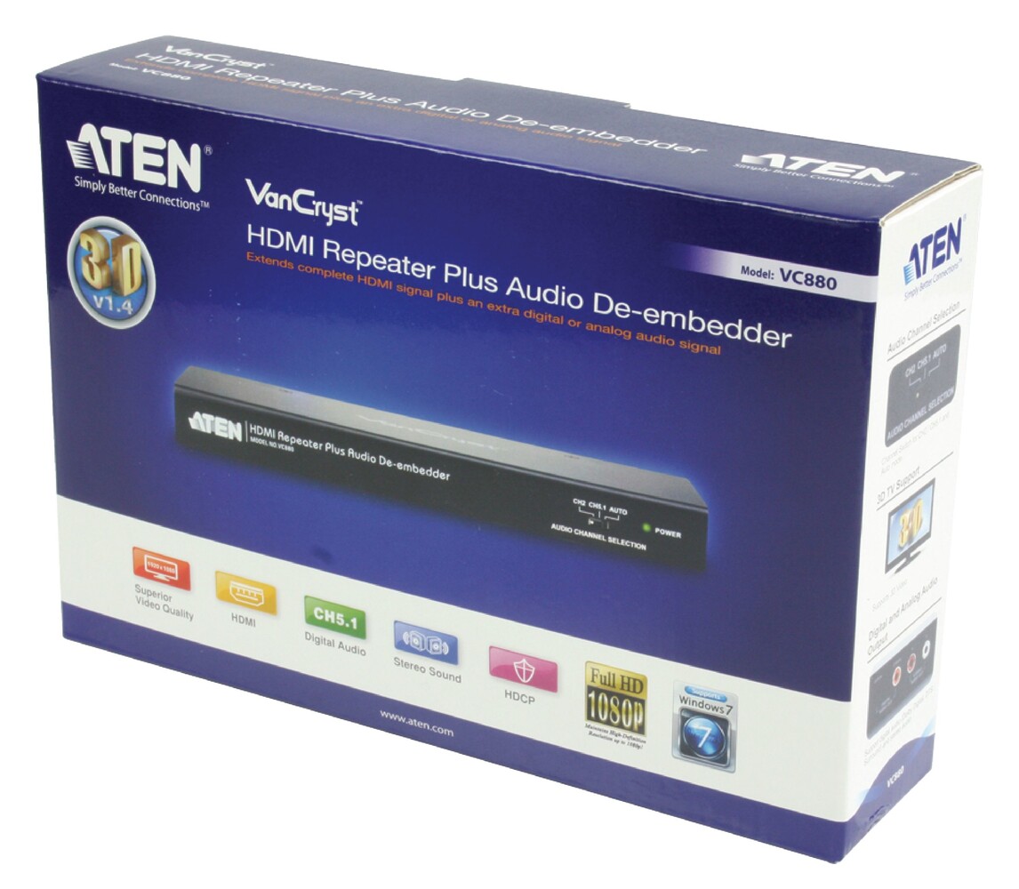 Aten VC880 HDMI-repeater plus audio de-embedder Aten VC880 HDMI-repeater plus audio de-embedder