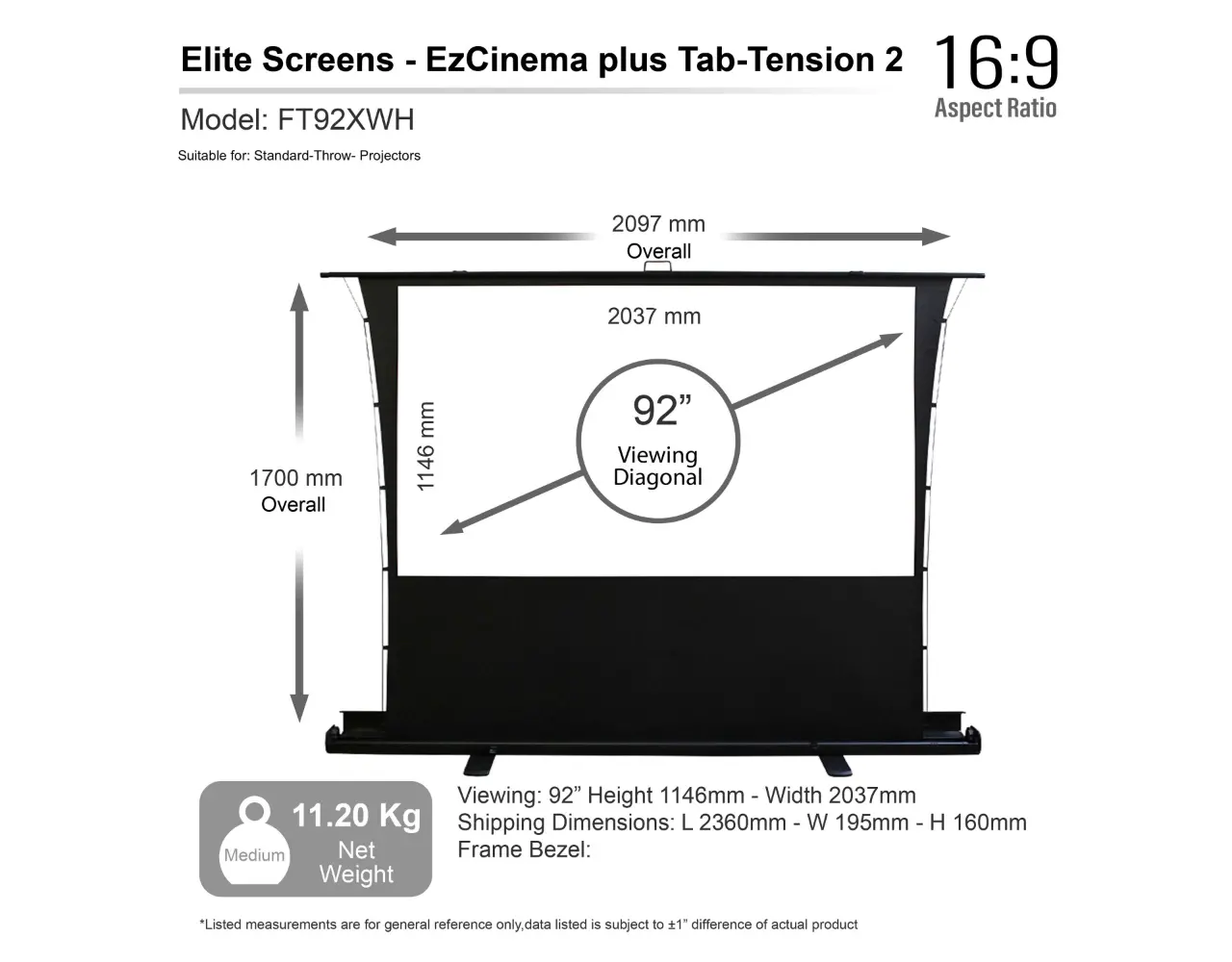 Elite Screens Elite Screens ezCinema Plus FT92XWH mobiel projectiescherm Elite Screens Elite Screens ezCinema Plus FT92XWH mobiel projectiescherm