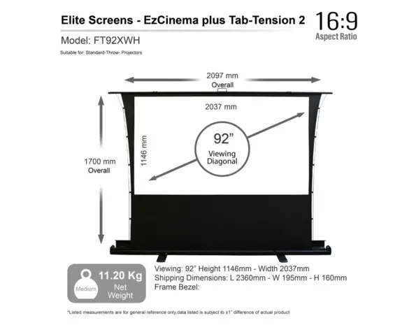 Elite Screens Elite Screens ezCinema Plus FT92XWH mobiel projectiescherm Elite Screens Elite Screens ezCinema Plus FT92XWH mobiel projectiescherm
