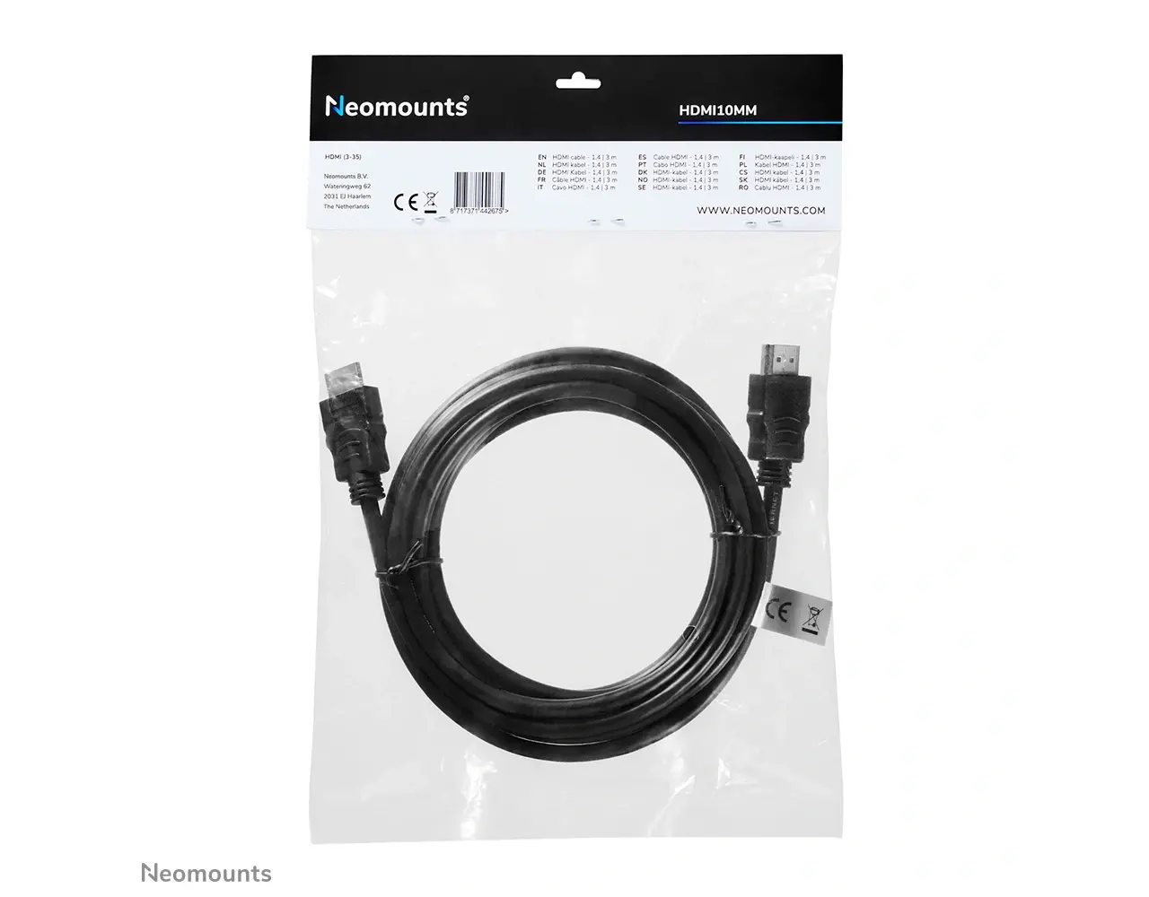 Neomounts Neomounts HDMI10MM HDMI kabel - 3 meter Neomounts Neomounts HDMI10MM HDMI kabel - 3 meter