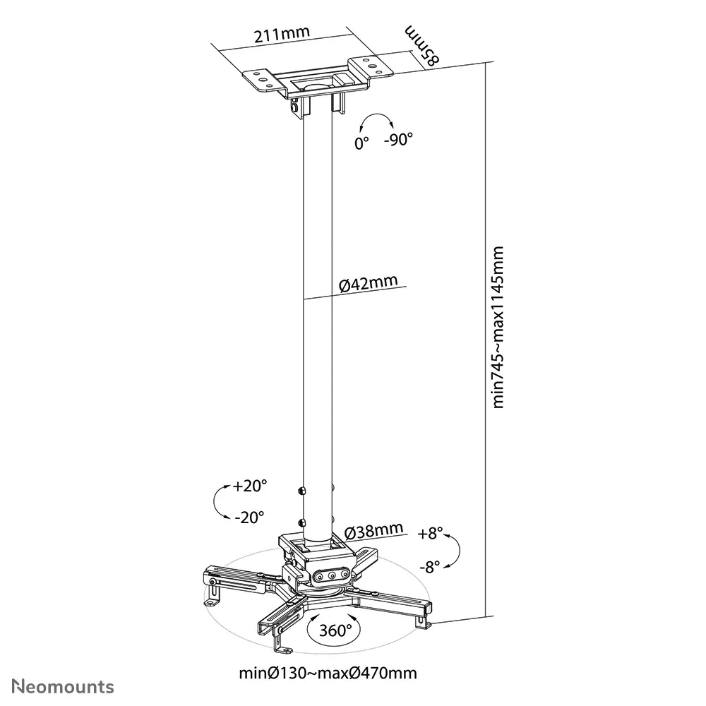 Neomounts Neomounts CL25-550BL1 plafondbeugel - Open doos Neomounts Neomounts CL25-550BL1 plafondbeugel - Open doos