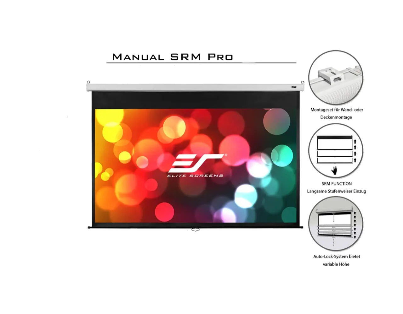 Elite Screens Elite Screens SRM-PRO MaxWhite FG 16:9 handbediend projectiescherm Elite Screens Elite Screens SRM-PRO MaxWhite FG 16:9 handbediend projectiescherm