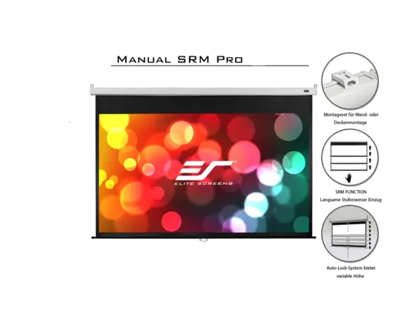 Elite Screens Elite Screens SRM-PRO MaxWhite FG 16:9 handbediend projectiescherm Elite Screens Elite Screens SRM-PRO MaxWhite FG 16:9 handbediend projectiescherm