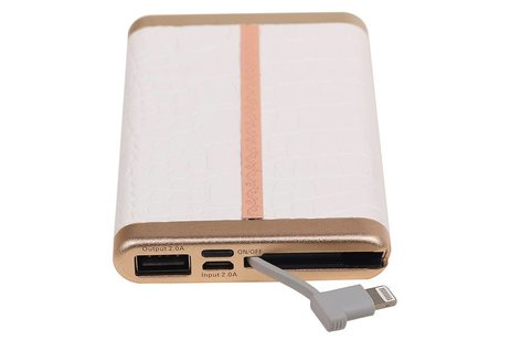 Power Bank D610 met ingebouwd iPhone kabel 6000mAh Wit