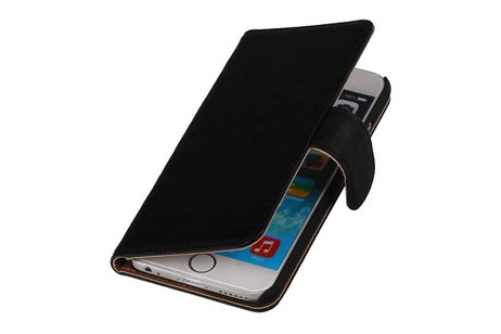 Washed Leer Bookstyle Hoesje - Geschikt voor iPhone 6 Zwart
